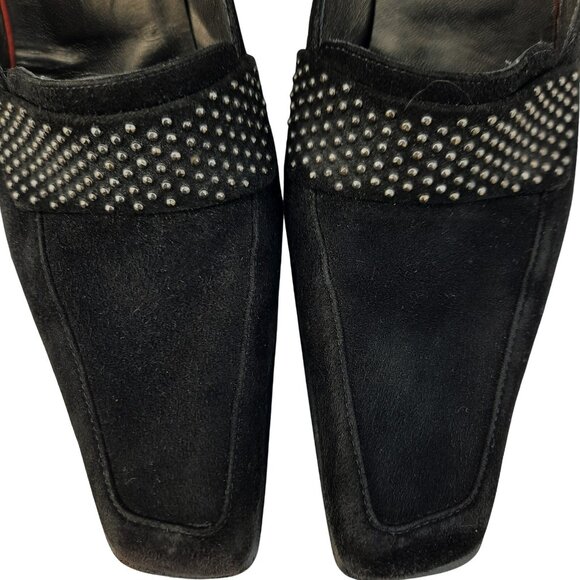 Vintage 90s Casadei Heels Square Toe US Size 8 Black Suede Studded Pumps - Picture 3 of 14